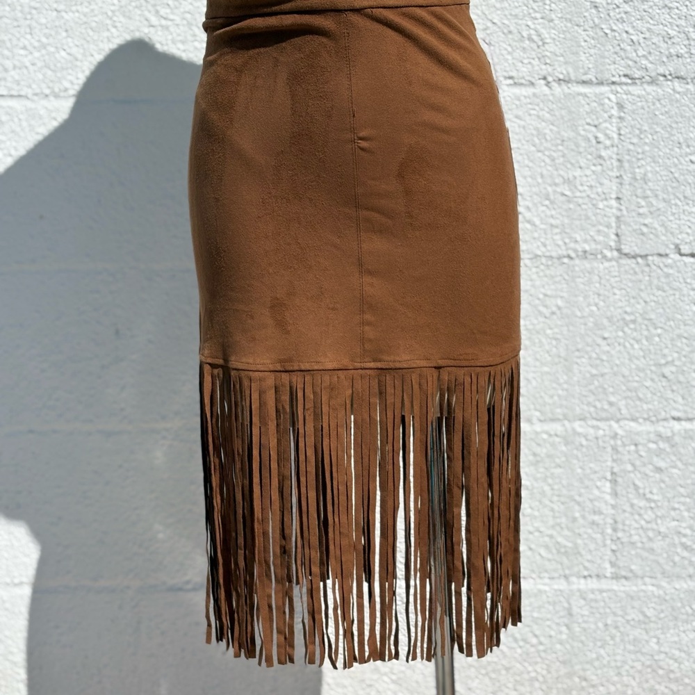Brown Suede Fringe Skirt